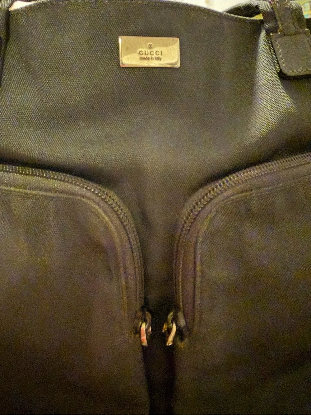 Vintage Gucci Black Nylon Shoulder Bag with Dual Front Pockets